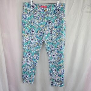 Lilly Pulitzer Womens South Ocean Skinny  Jeans Monkey Sea Melon Fig Size 14